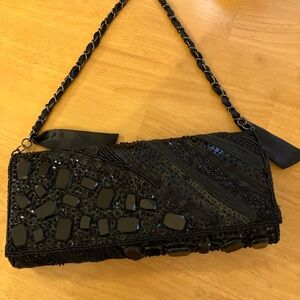 NWOT Chico's Purse - Black Satin Beaded handbag clutch purse